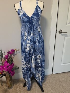 Blue & White High-Low Maxi Dress